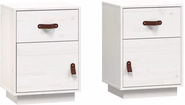 Berkfield Home Set of 2 White Solid Wood Pine Bedside Cabinets, W/D/H: 40 x 34 x 55 cm