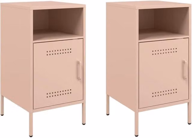 Berkfield Home Set of 2 Pink Metal Bedside Cabinets, W/D/H: 36 x 39 x 68 cm