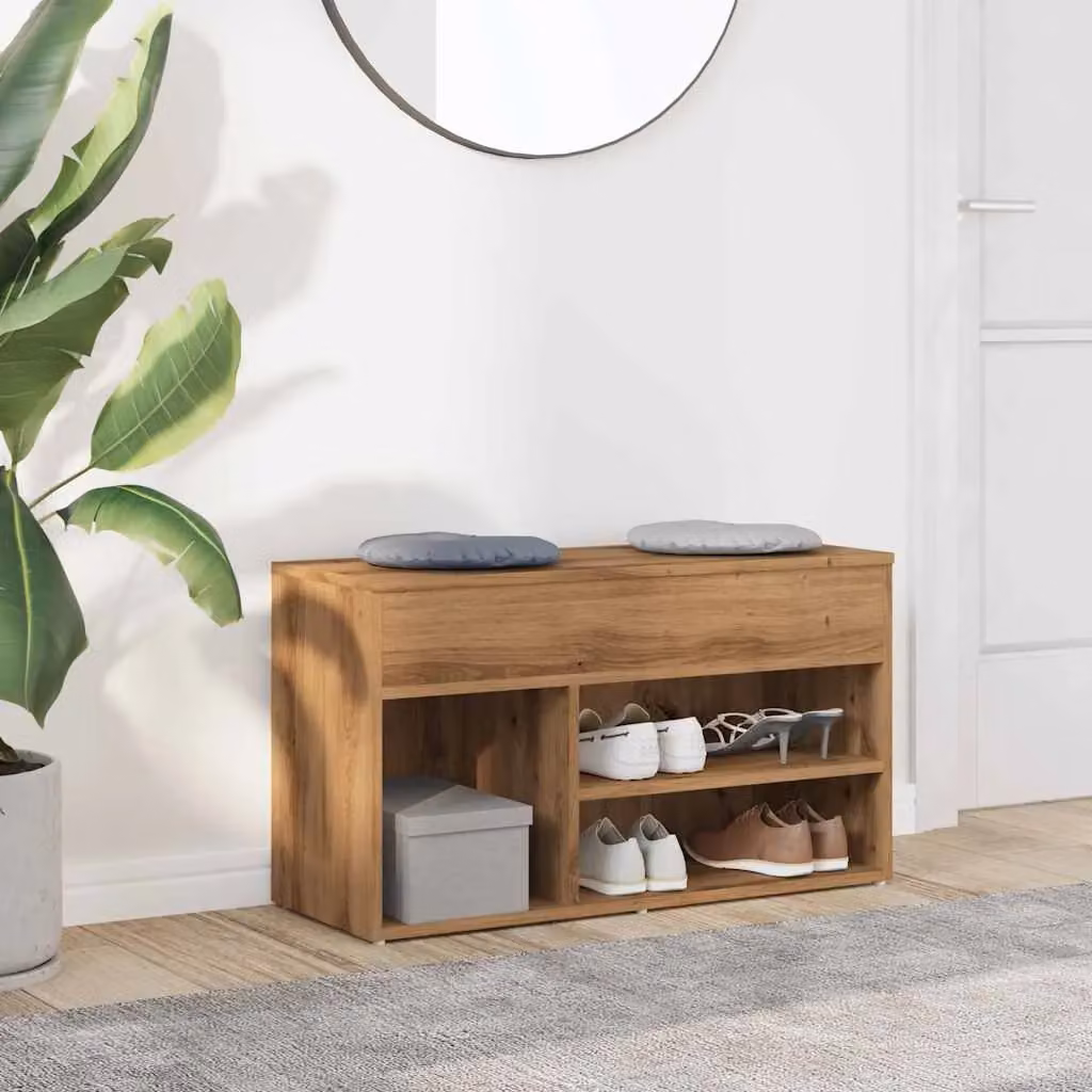 Berkfield Home Artisan Oak Shoe Bench in Brown, W/D/H: 80 x 30 x 45 cm – 3