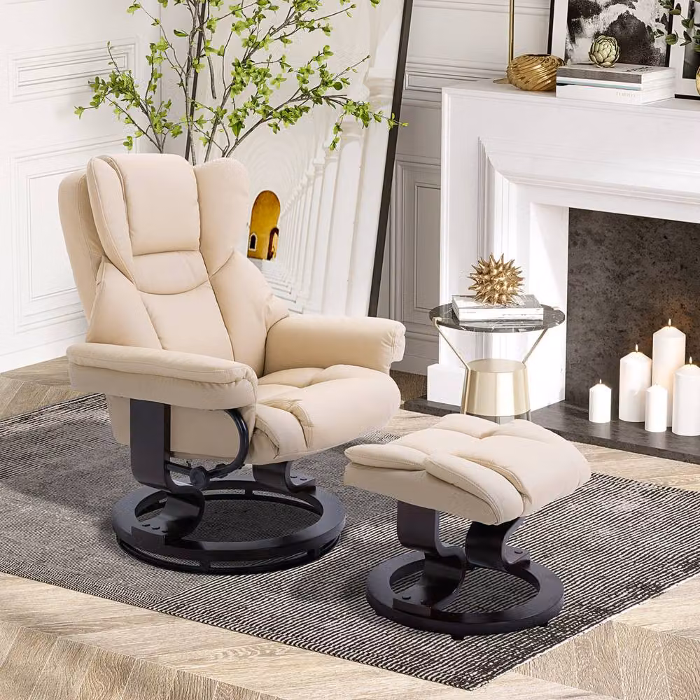STILVORA Recliner Chair with Ottoman in Beige Synthetic Leather – 2