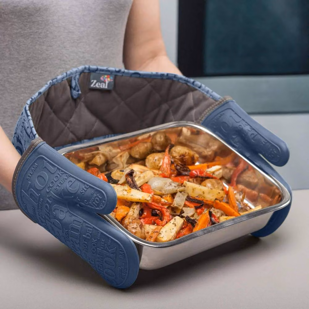 Zeal Silicone Double Oven Gloves in Provence Blue, Waterproof and Heat-Resistant with Non-Slip Grip – 2