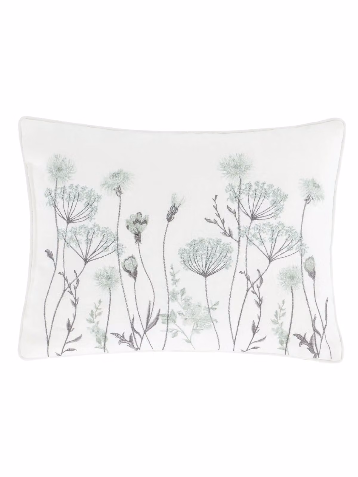 Catherine Lansfield Meadowsweet Floral Rectangular Boudoir Filled Cushion, Green, Grey and White, W: 40 cm, D: 30 cm – 2