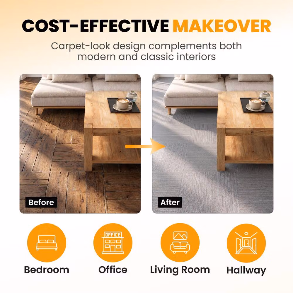 Novecrafto Self-Adhesive Vinyl Floor Tiles with Carpet Effect, Grey, Pack of 10, 45 x 45 cm – 5