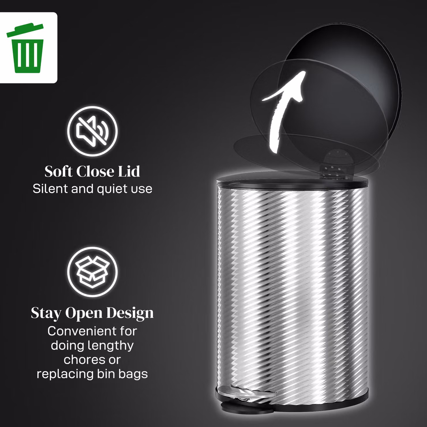 HOMCOM 20 Litre Stainless Steel Kitchen Pedal Bin in Silver with Soft-Close Lid and Fingerprint-Proof Finish – 6