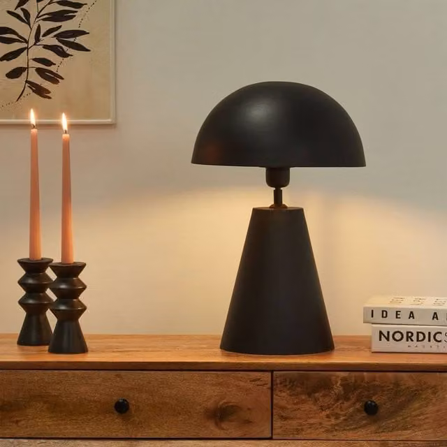 Wyld and Coco Handmade Industrial Metal Table Lamp in Matte Black with LED Dome Shade