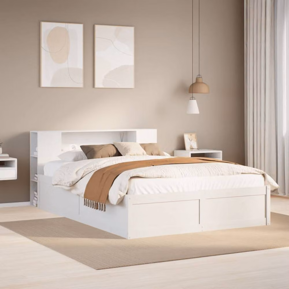 Berkfield Home Beautiful Bed Frame in White Solid Pine, W/D/H: 140 x 190 cm – 2