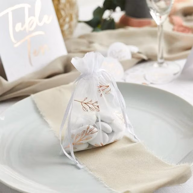 Club Green Rose Gold and White Organza Vine Bags, Pack of 10