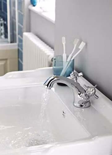 nuie I345X Beaumont Traditional Chrome Mono Basin Mixer Tap with Crosshead Handles and Pop-Up Waste, W: 10.5 cm, D: 5.0 cm, H: 15.5 cm – 2