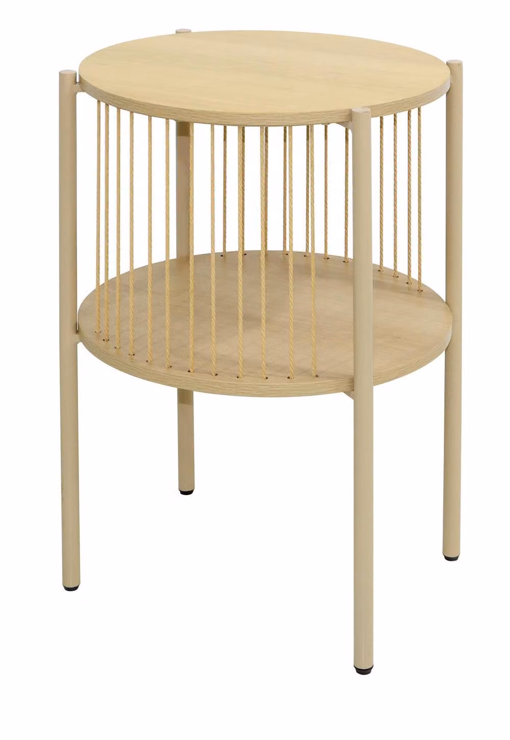 Home Source Tuxford Round Two Tier Wooden Side Table with Storage Shelf in Light Oak, W/D/H: 40 x 40 x 65 cm – 2