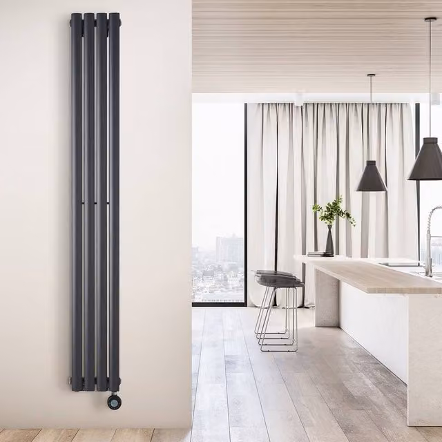 Eden Teppra 1200W Electric Vertical Wall Mounted Radiator with Smart WiFi and App Control in Anthracite Grey H: 180 cm, W: 24 cm, D: 7 cm