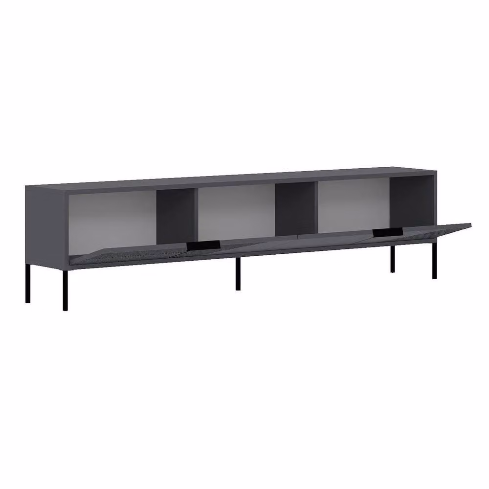 CALICOSY Modern TV Stand on Legs with 2 Grooved Drop-Down Doors in Grey and Gold, W: 180 cm, D: 45 cm, H: 30 cm – 3