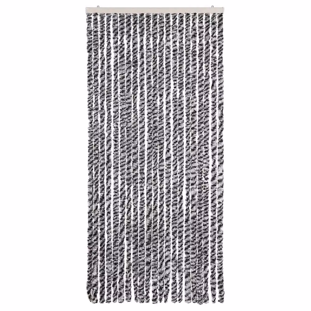 Berkfield Home Striped Chenille Thermal Insulating Fly Curtain in Grey, Black and White, W/H: 90 x 200 cm – 3