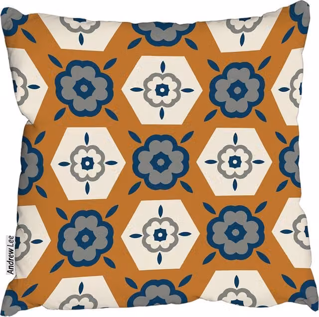 Andrew Lee Modern Graphic Square Cushion in Brown and Orange, W/D/H: 60 x 60 x 1 cm