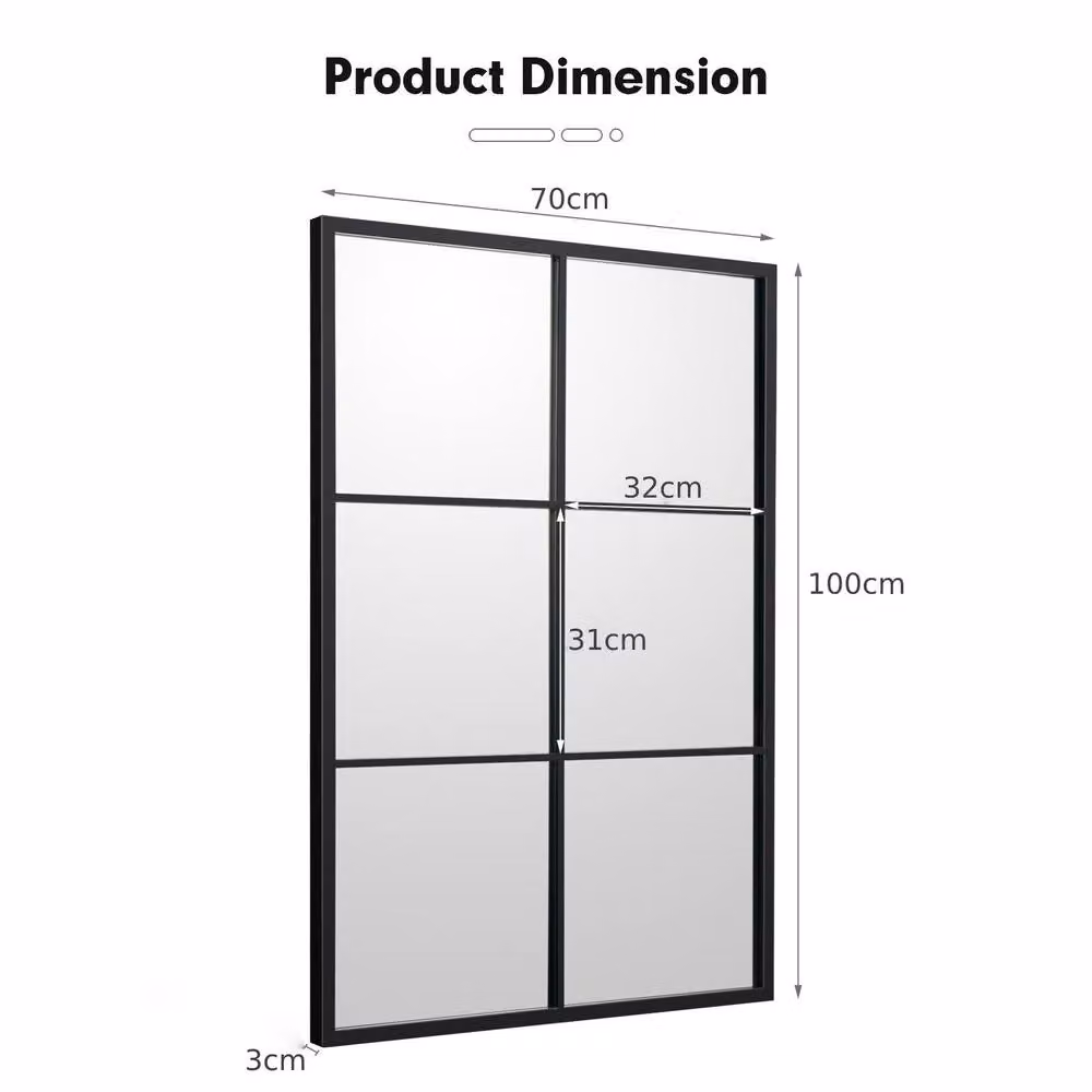 Gymax Modern Rectangular Windowpane Wall Mirror with Black Metal Frame – 2