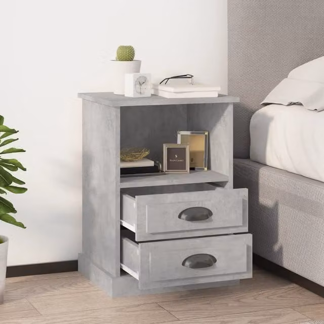 Berkfield Home Set of 2 Bedside Cabinets in Concrete Grey, W/D/H: 43 x 36 x 60 cm