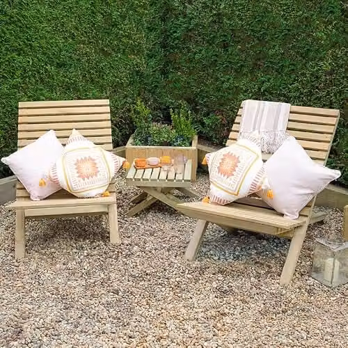 Forest Garden Slatted Wooden Garden Table and Chairs Set, Brown