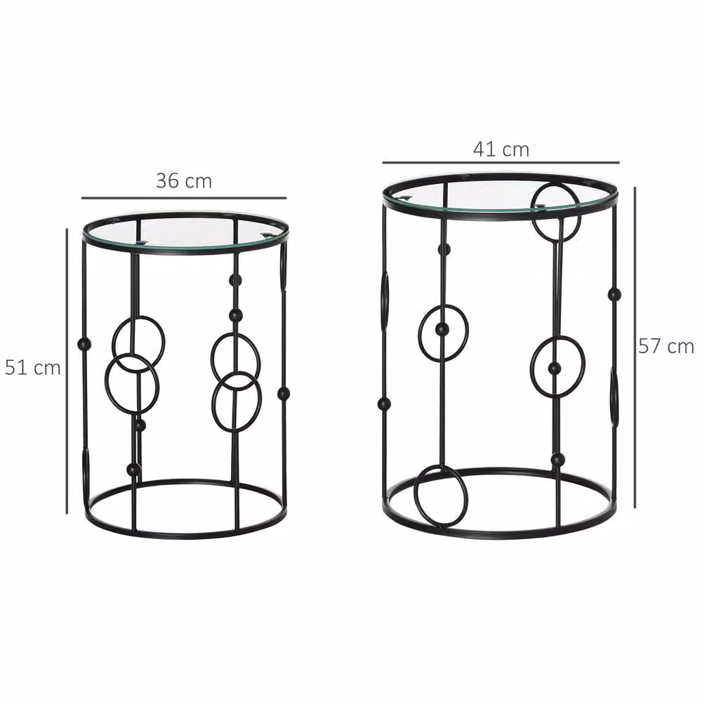 STILVORA Nesting Round Coffee Table Set of 2 with Black Glass and Metal Tops – 4