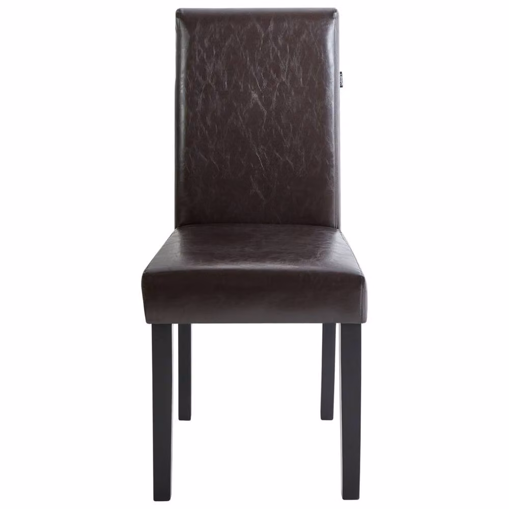 Wyld and Coco Luxe Living Set of 2 Brown Faux Leather Dining Chairs with Rubberwood Legs – 3