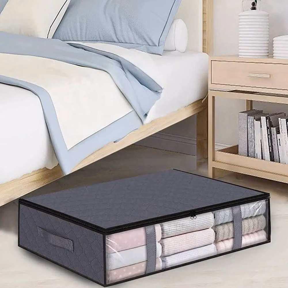 EONLION 4 Pack Grey Fabric Underbed Storage Boxes with Handles, W/D/H: 50 x 50 x 38 cm – 3