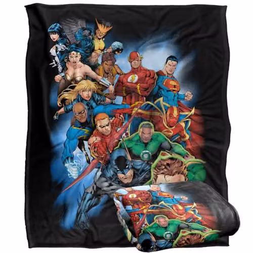 LOGOVISION Justice League Heroes Unite Super Soft Silky Touch Fleece Throw Blanket, Multicolour, W: 152.4 cm x L: 127.0 cm