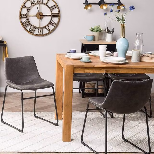 Wyld and Coco Grey Fabric Mid-Century Dining Chairs Set of 2 with Metal Cantilever Base