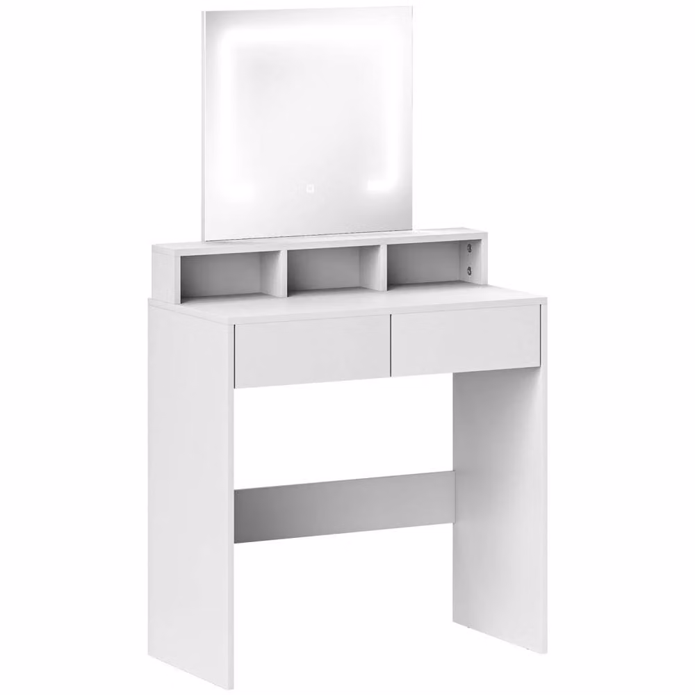 Wyld Haus Linora Roso White Dressing Table with LED Hollywood Mirror, Shelves and Drawers, W/D/H: 135 x 38 x 75 cm – 2