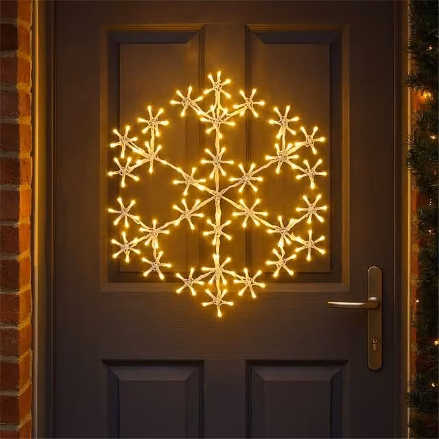 Xmas Haus Metal Snow Flake Outdoor Decoration with 180 Warm White LEDs, White, Diameter: 50 cm