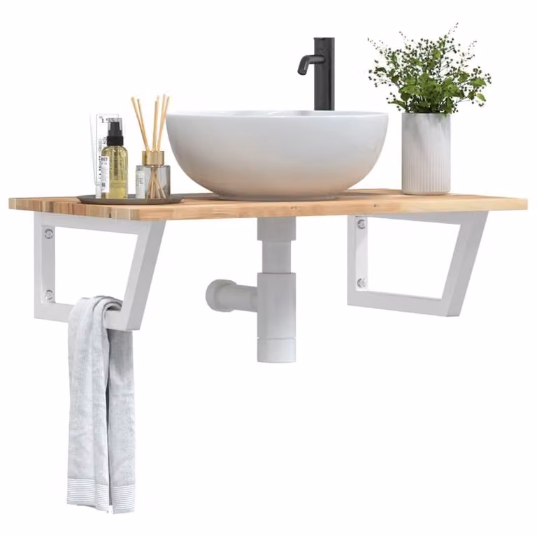 Berkfield Home Elegant Wall Mounted Basin Shelf in Brown Acacia Wood and Steel