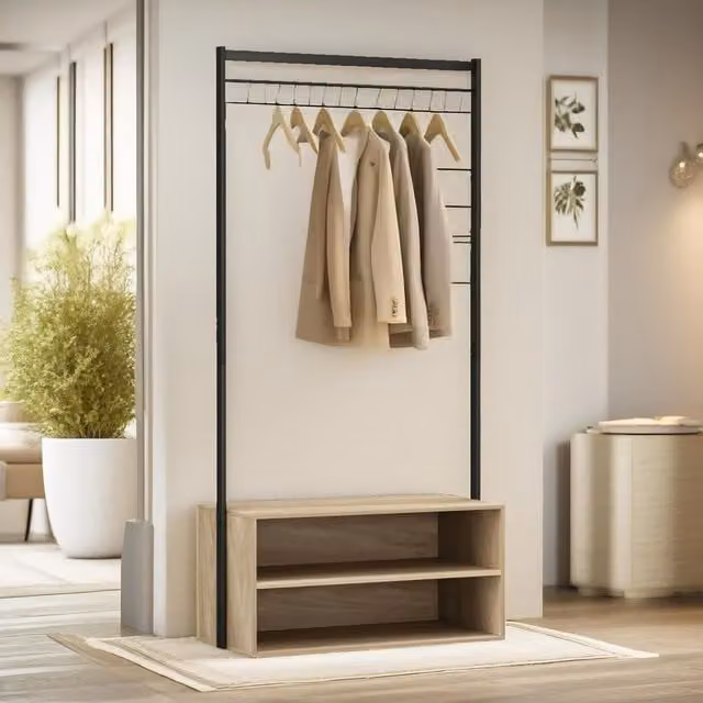 Pirlo Plush Coat Rack Stand with 2 Storage Shelves in Light Oak, H 170 x W 82.4 x D 40 cm