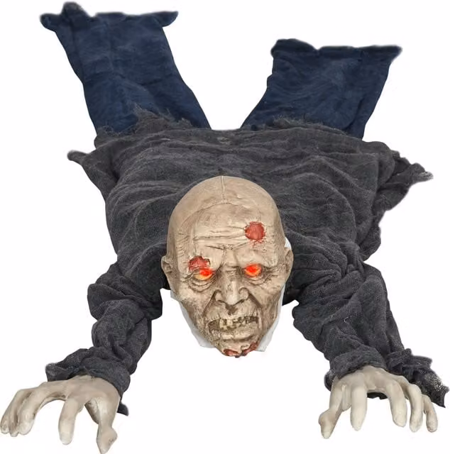 HOMCOM Life Size Animated Crawling Zombie Outdoor Halloween Decoration with Sound, Motion Activation and Light Up Eyes, Height: 158.5 cm – 1