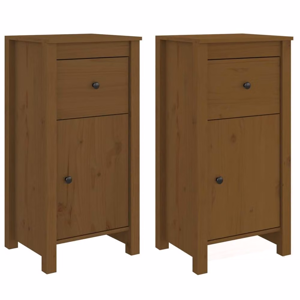 Berkfield Home Set of 2 Rustic Solid Wood Pine Sideboards in Honey Brown, W/D/H: 40 x 35 x 80 cm – 2
