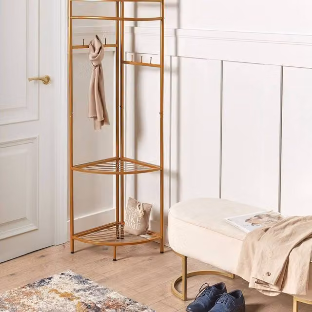 Wyld and Coco Industrial Gold Matt Metal Clothes Rail with Dual Hook and Rail Matrix, Height: 160 cm – 1