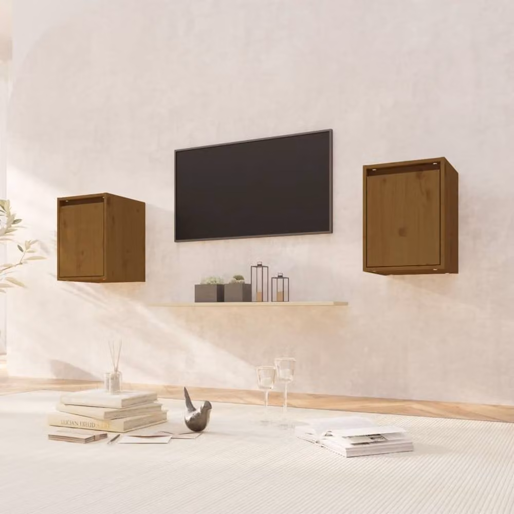 Berkfield Home Set of 2 Wall Cabinets in Honey Brown Solid Pine Wood, W/D/H: 30 x 30 x 40 cm – 2