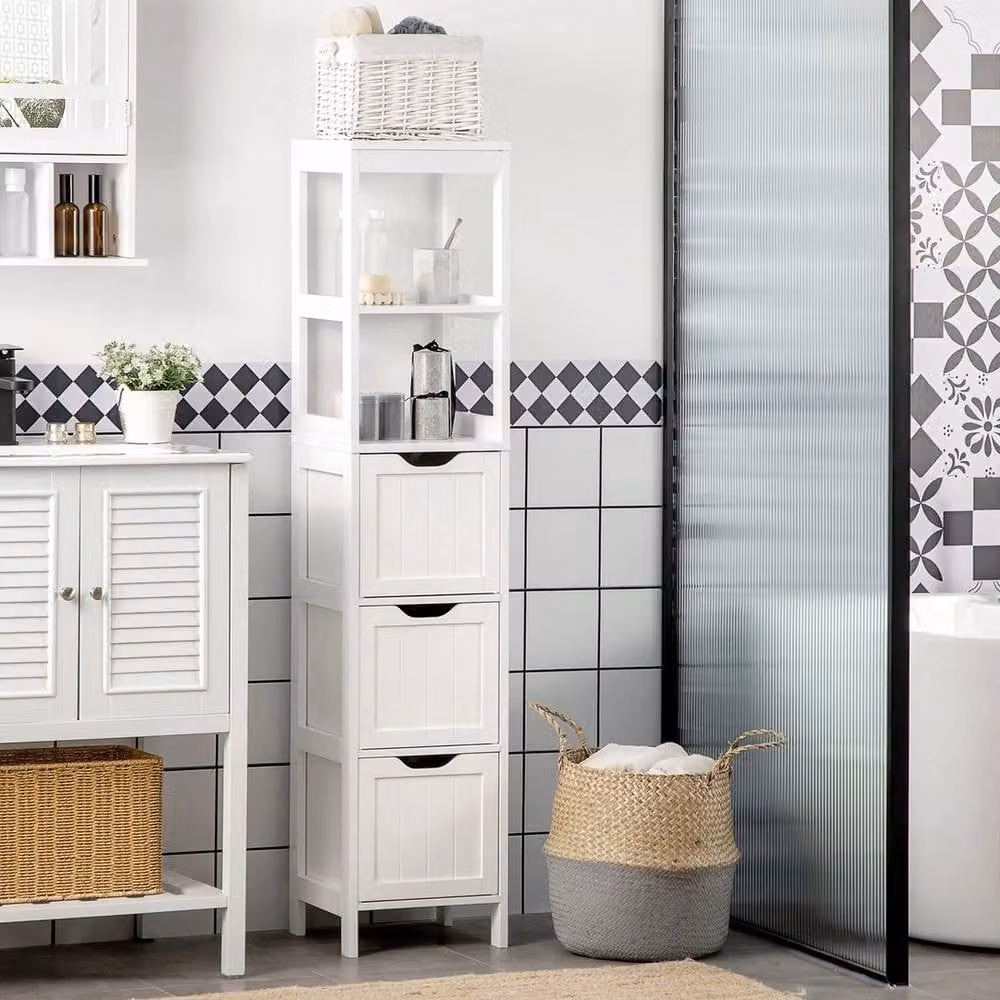 EONLION Slim Modern Bathroom Storage Unit with 3 Drawers in White Matt – 2
