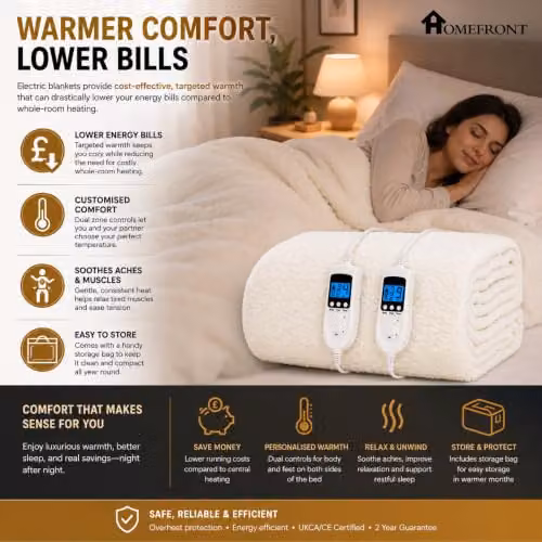 Homefront Super King Fleece Fitted Heated Mattress Cover in White, W/D/H: 203 x 182 x 40 cm – 5