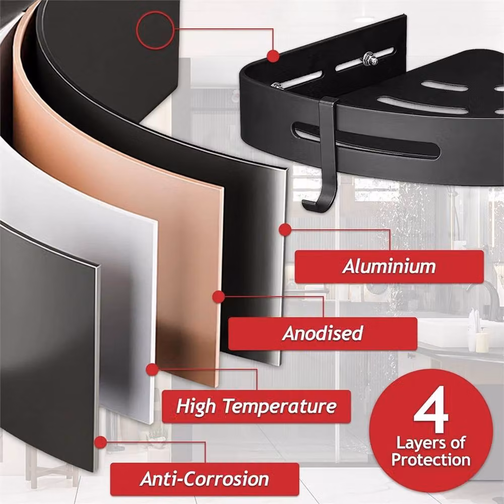 Nordara 2 Pack Matt Black Aluminium Corner Bathroom Shower Shelves – 3