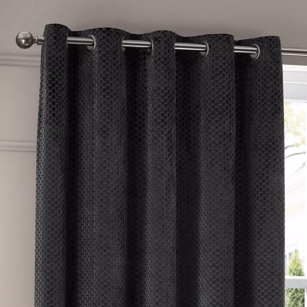 Paoletti Neptune Luxury Velvet Eyelet Curtain Pair in Anthracite Grey, Width: 229 cm, Drop: 137 cm – 2