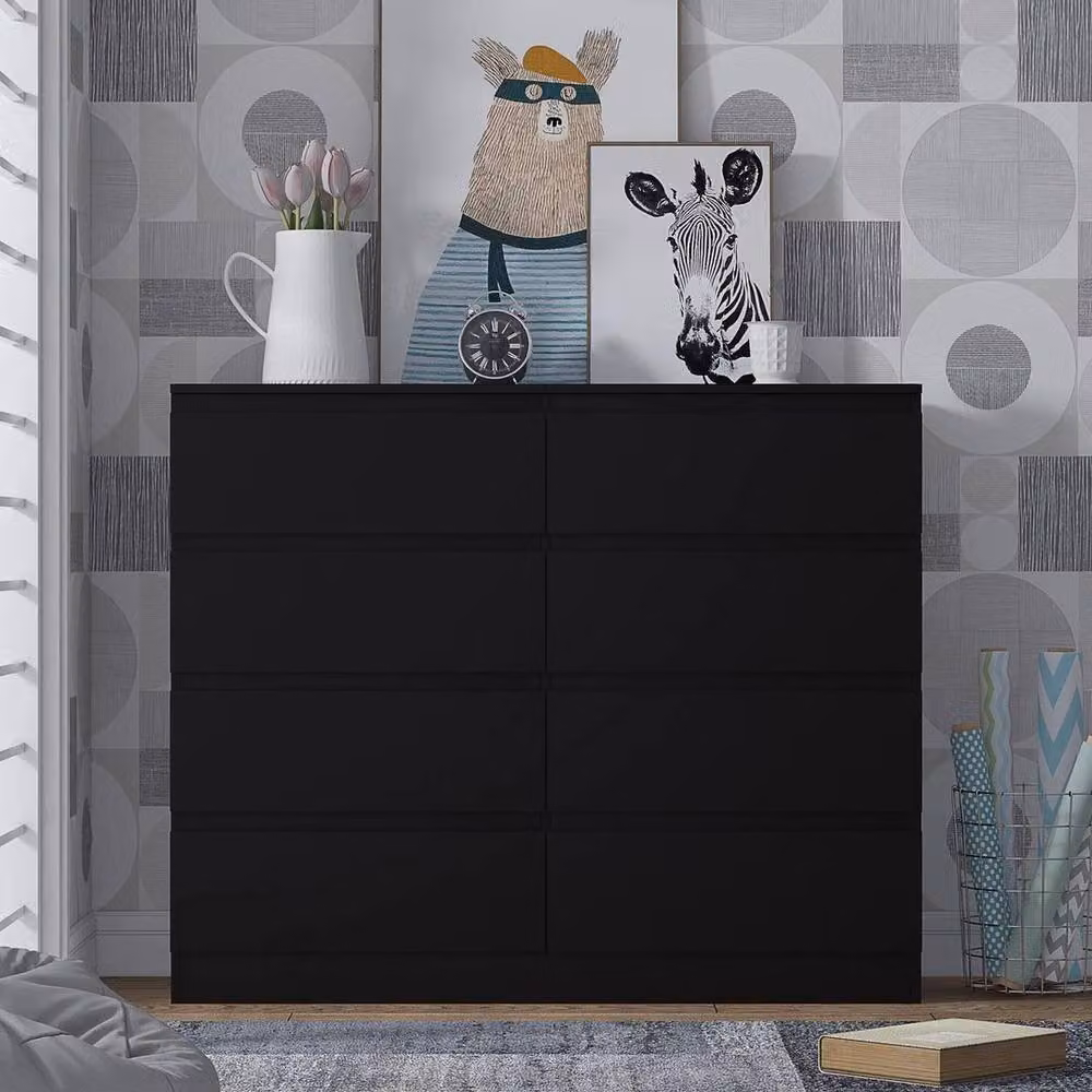 KORVIXA Modern 8 Drawer Chest and Sideboard in Matt Black, W/D/H: 100 x 100 x 100 cm – 4
