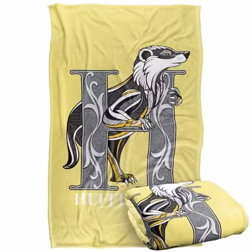 LOGOVISION Harry Potter Mosaic Hufflepuff with Badger Super Soft Fleece Throw Blanket, Yellow and Multicolour, W: 91.44 cm, L: 147 cm – 1