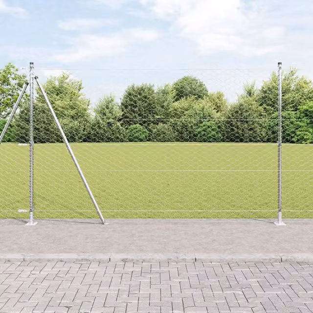 Berkfield Home Hexagon Fence, Galvanised Steel, Silver/Grey, H: 140 cm, W: 50 m