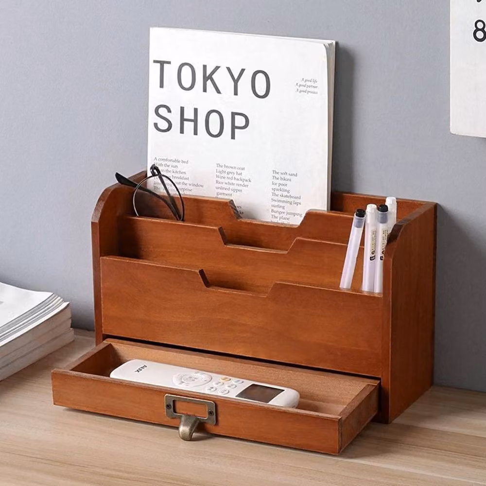 NESTLUNE Rustic Wooden Desktop Magazine Holder and File Organiser in Brown – 3