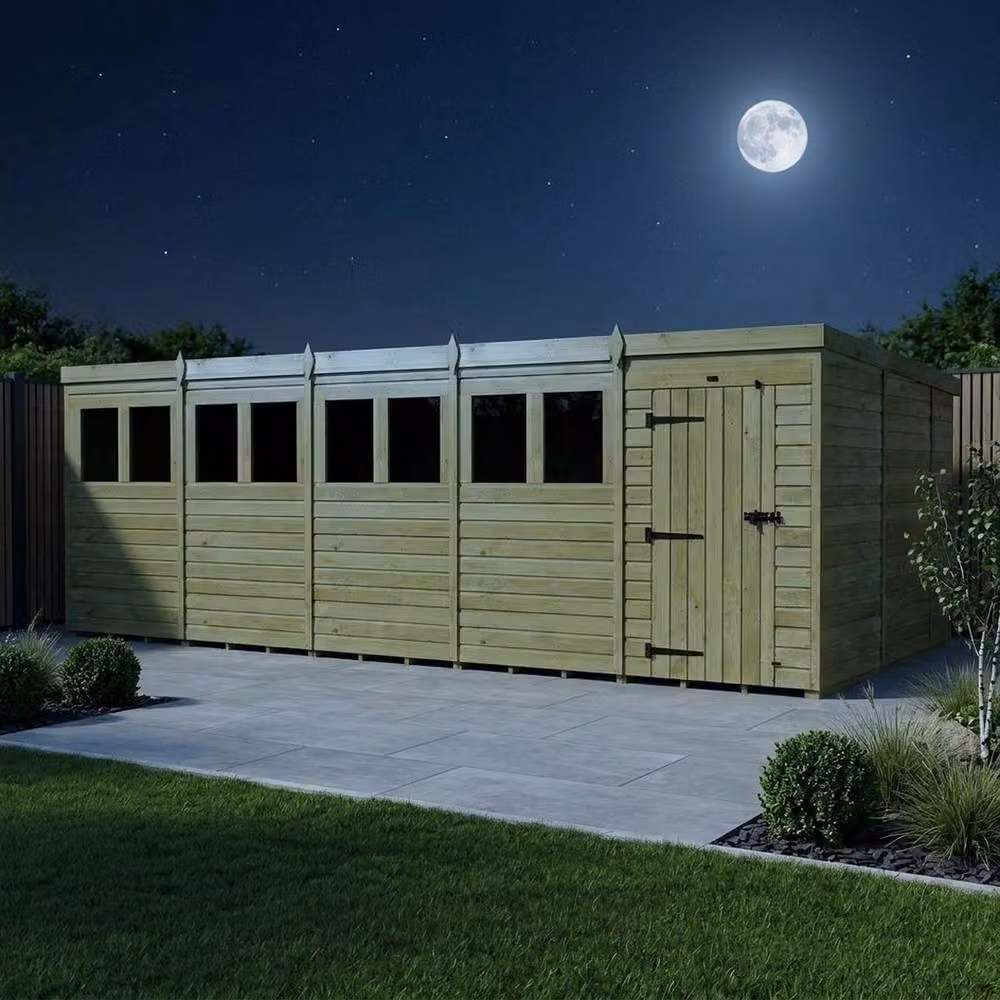Buttercup Farm Pent Garden Shed with Single Door and Windows in Brown Timber W/D/H: 610 x 305 x 210 cm – 3