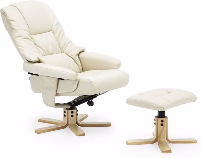 More4Homes Sorento Bonded Leather Swivel Recliner Armchair with Footstool in Cream