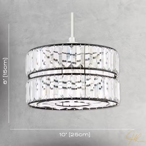 Happy Homewares Modern Double Tier Easy Fit Pendant Shade with Clear Acrylic Prisms in Black Metal, W: 15 cm, H: 25 cm – 3
