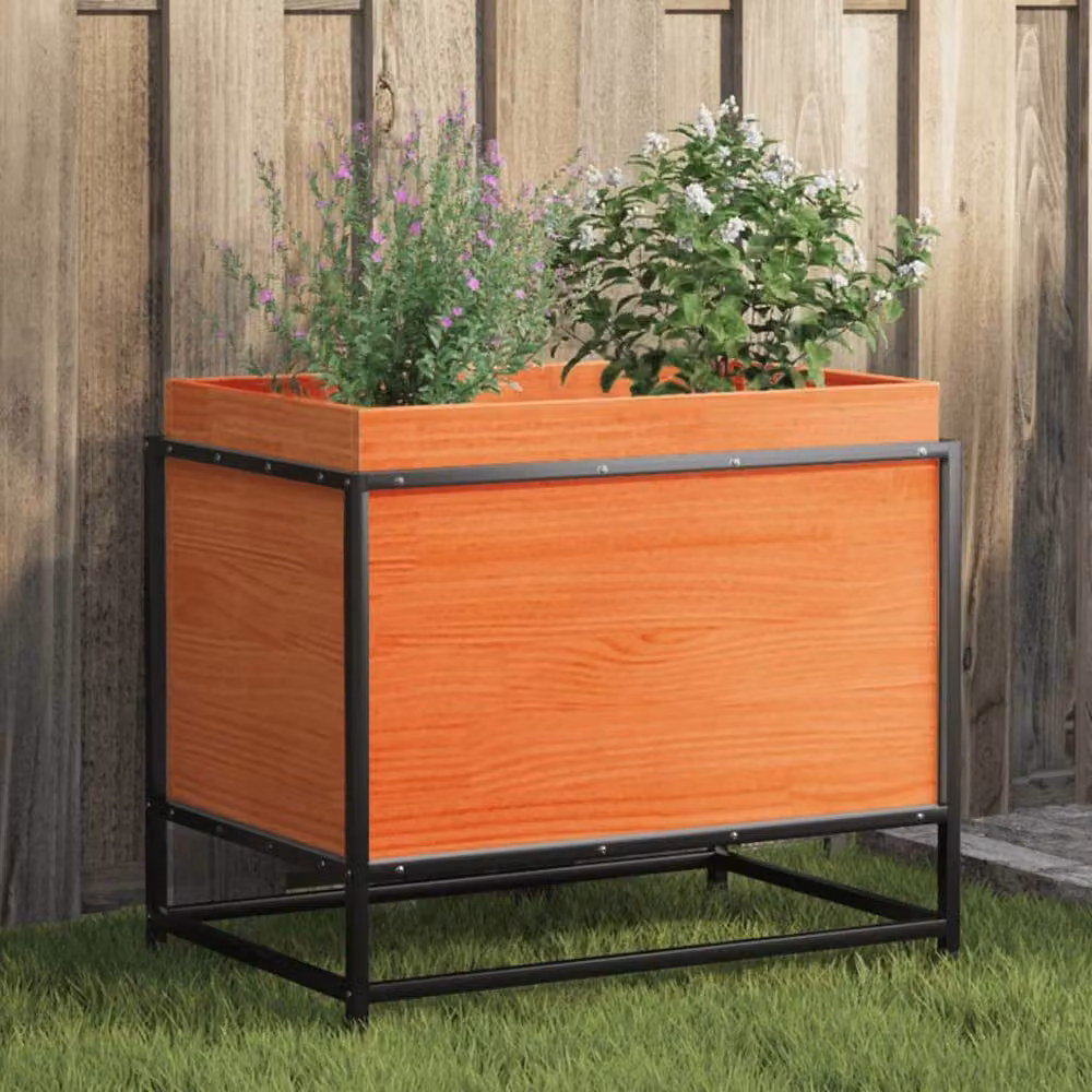 Berkfield Home Garden Planter in Brown Solid Wood and Steel, W: 60 cm, D: 40 cm, H: 50 cm – 2