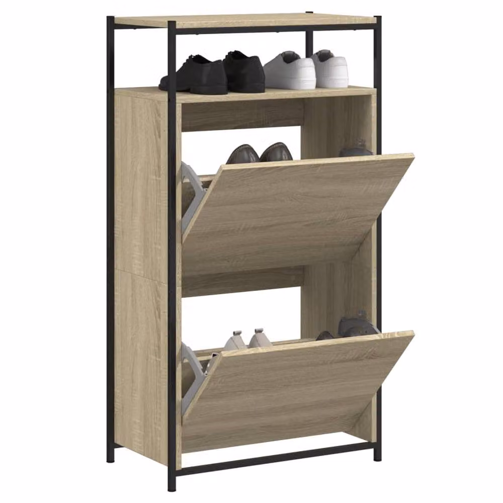 Berkfield Home Sonoma Oak Shoe Cabinet in Brown and Beige, W: 60 cm, D: 34 cm, H: 112 cm – 2