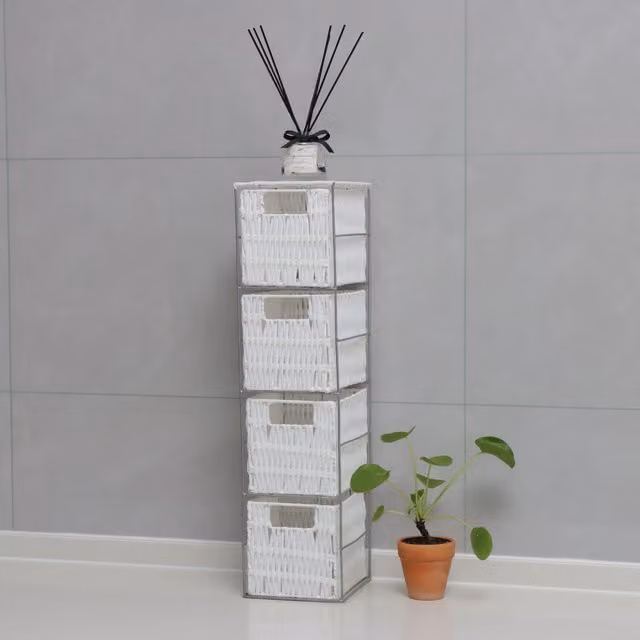 Home Source White Rattan and Metal Frame Freestanding Storage Drawer Organiser – 1