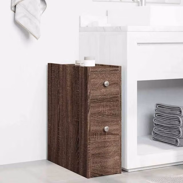 Berkfield Home Narrow Bathroom Cupboard with Wheels in Brown Oak Engineered Wood, W/D/H: 21.5 x 50.0 x 60.0 cm – 1