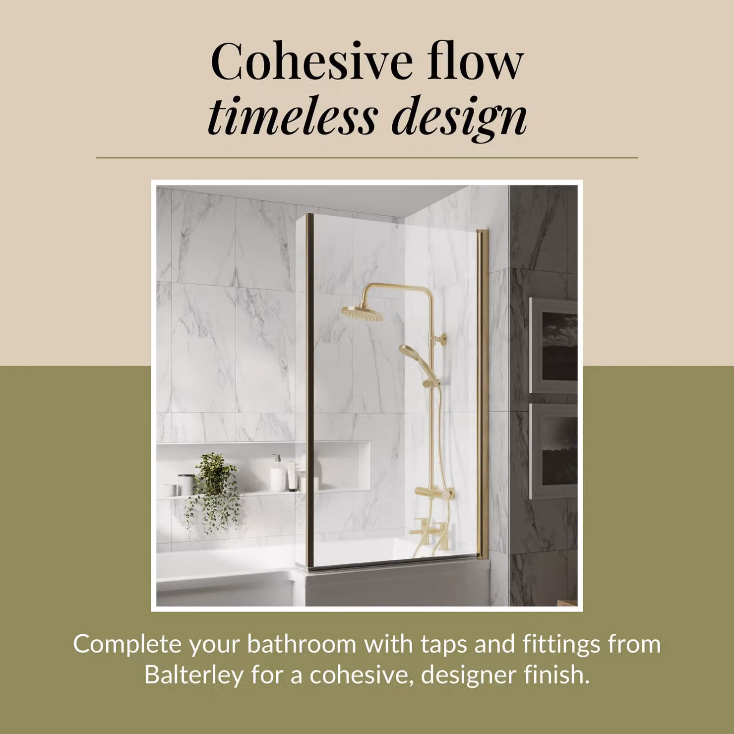 Balterley Hinged Corner Bath Screen with Fixed Return, 6mm Toughened Safety Glass, Brushed Brass, W: 143 cm, D: 78 cm – 3