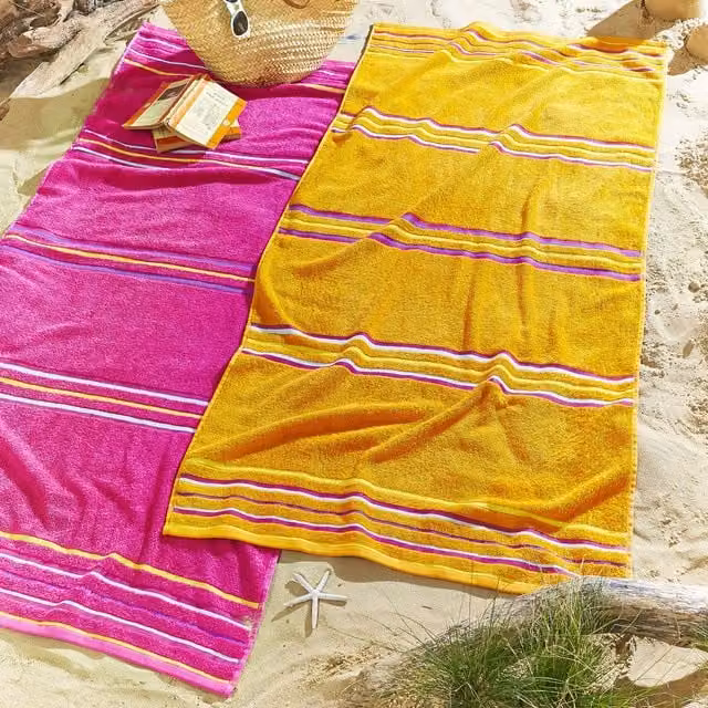Catherine Lansfield Rainbow Cotton Beach Towel Pair, Pink, W: 76 cm, L: 160 cm